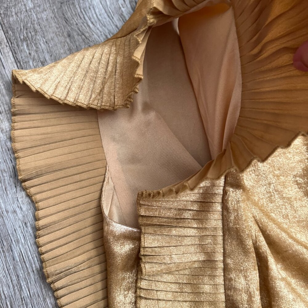 TCEC Metallic Gold Ruffled Mini Dress size‎ small - Picture 10 of 12